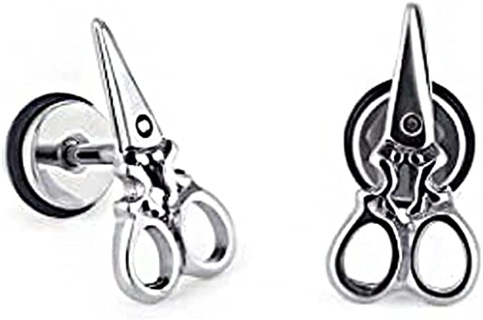 Personalized Scissors Stud Earrings for Women Girls Men Stainless Steel Hypoallergenic Mini artilage 16G Screw Back Tragus Helix Studs Piercing Fashion Jewelery Gifts Birthday Bff