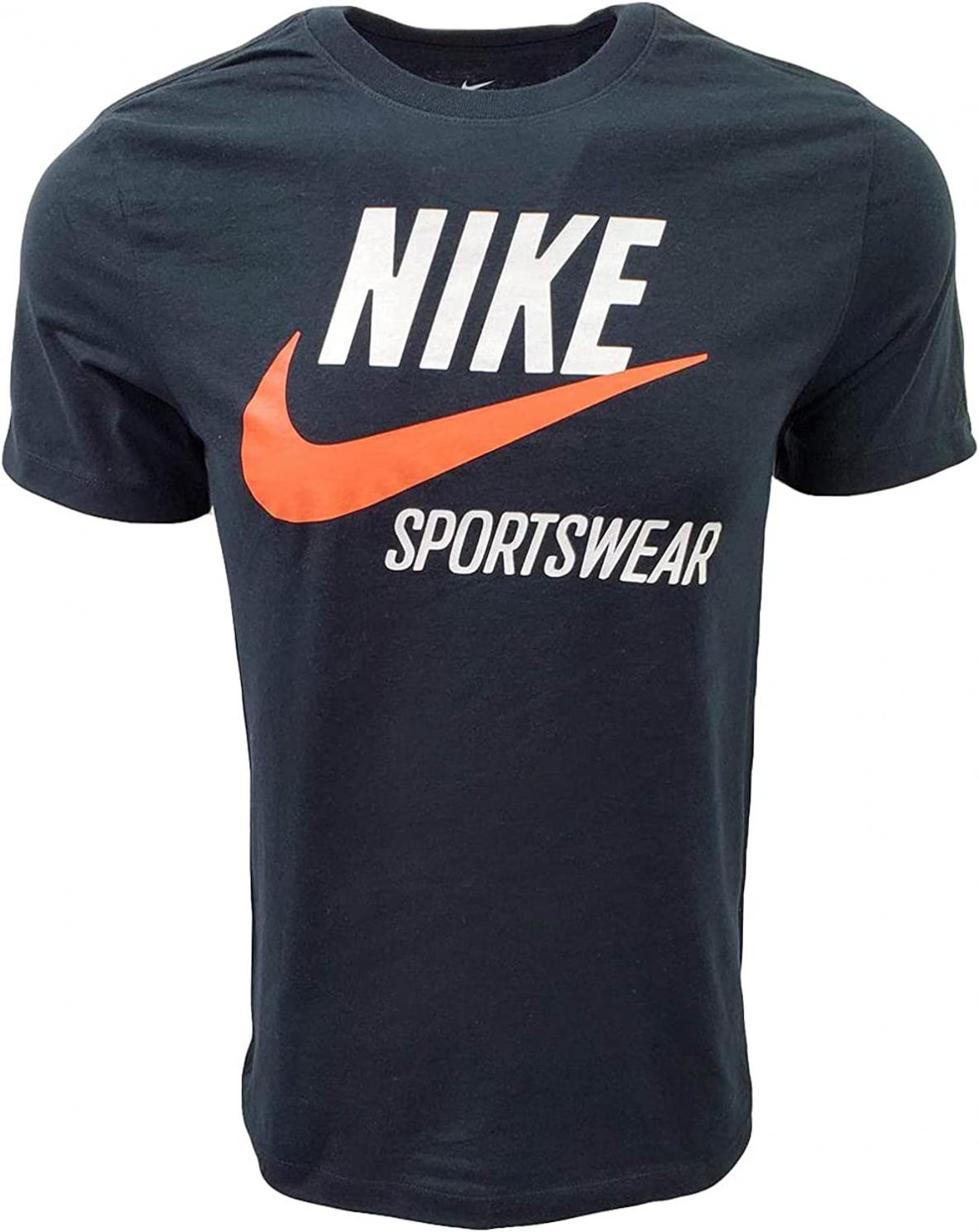 Nike Men Futura Sportswear Logo T-Shirt (Medium, Black/White/Orange)
