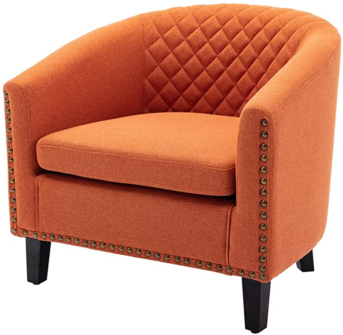 Lokee Barrel Accent Chair with Arms Linen Fabric Club Chairs Bucket Chair Upholstered Tub Chair for Living Room Bedroom (Orange)