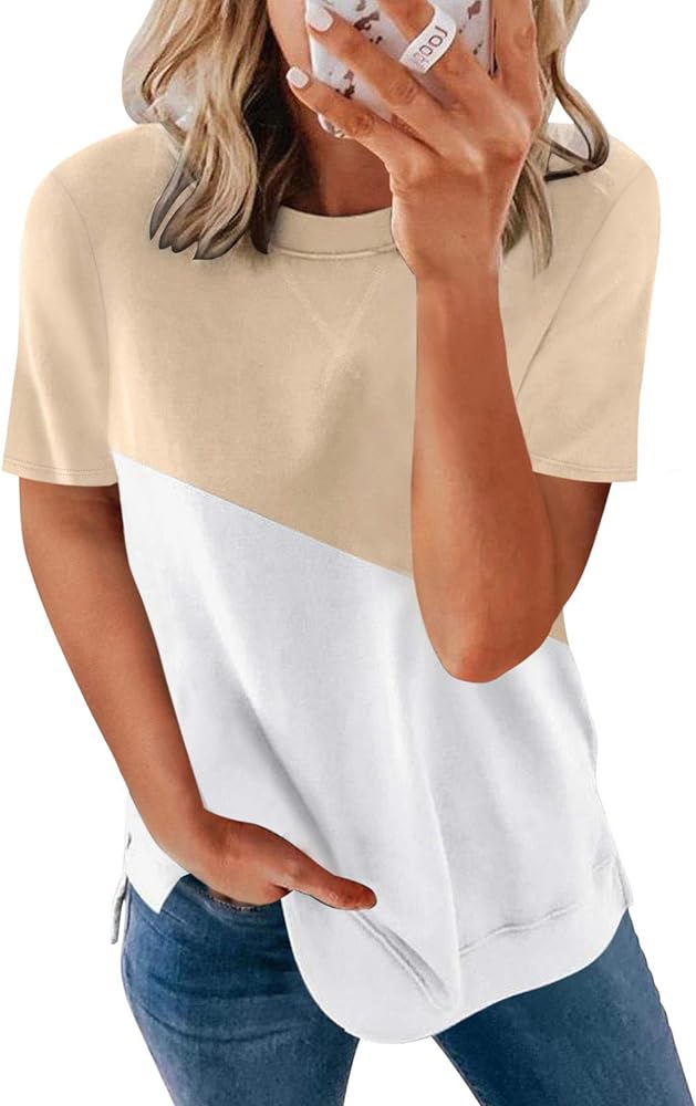 Biucly Womens Short Sleeve Crewneck Shirts Loose Casual Tee T-Shirt