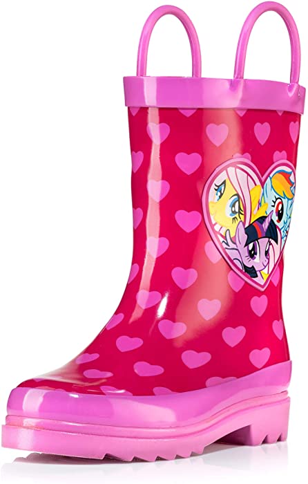 Hasbro Kids Girls' My Little Pony Rainbow Character Printed Waterproof Easy-On Rubber Rain Boots (Toddler/Little Kids) 