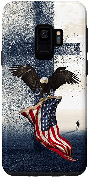 Galaxy S9 America Falling A Christian Cross Bald Eagle American Flag Case