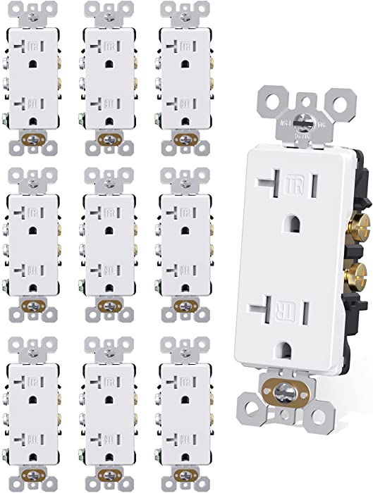 AIDA Commercial Duplex Decorative Tamper Resistant Receptacle Self-grounding Wall Outlet, 20 Amp, UL Listed, Side and Back Wired ( 10 Pack White )