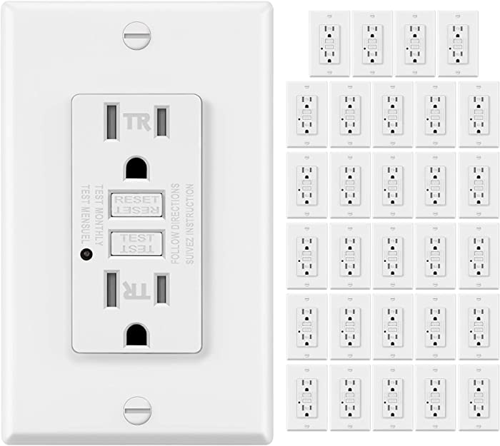 30 Pack - ELECTECK 15A/125V Tamper Resistant GFCI Outlets, GFI Receptacles with LED Indicator, Decorator Wallplate and Screws Included, ETL Certified, White
