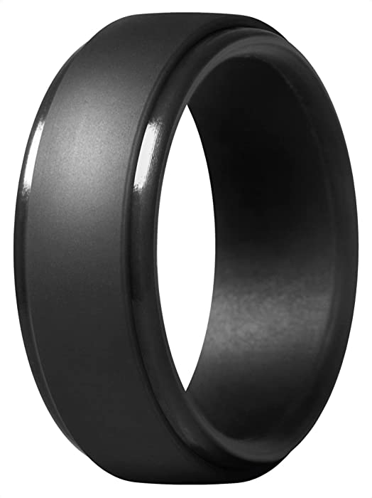 Thunderfit Men's Silicone Ring, Step Edge Rubber Wedding Band, 10mm Wide, 2.5mm Thick