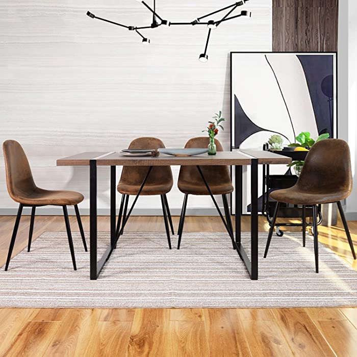 FurnitureR 5 Pieces Modren Dining Room Table Set, Modern Dining Table with Vintage Dining Chairs Set of 4,Dining Table Set for Dining Room and Kitchen,Rectangular Table, 4 Chairs (Brown)