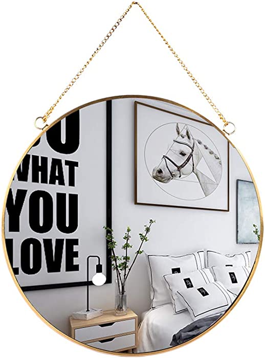 LONGWIN Hanging Wall Circle Mirror Decor Gold Geometric Mirror with Chain for Bathroom Bedroom Living Room 11.8"