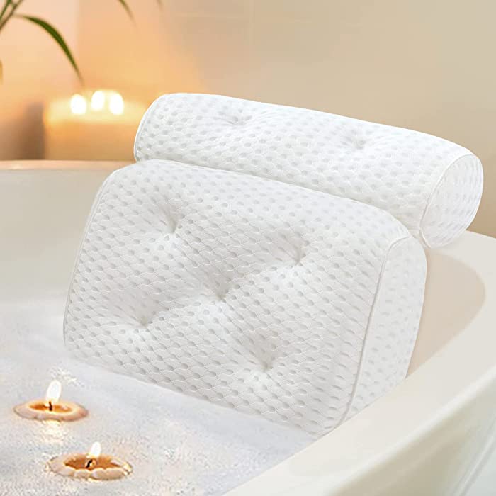 Docilaso Bath Pillow, Quick Dry Bathtub Pillow with 4D Air Mash Technology and 7 Suction Cups for Neck and Back Support, Suitable for All Bathtub, Hot Tub, Jacuzzi and Home Spa