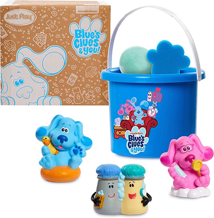 Blue's Clues & You! Bath Bucket 7-Piece Set, Includes 3 Water Toys, 1 Figure, Bath Fizzy, Sponge and Bucket, Amazon Exclusive, by Just Play