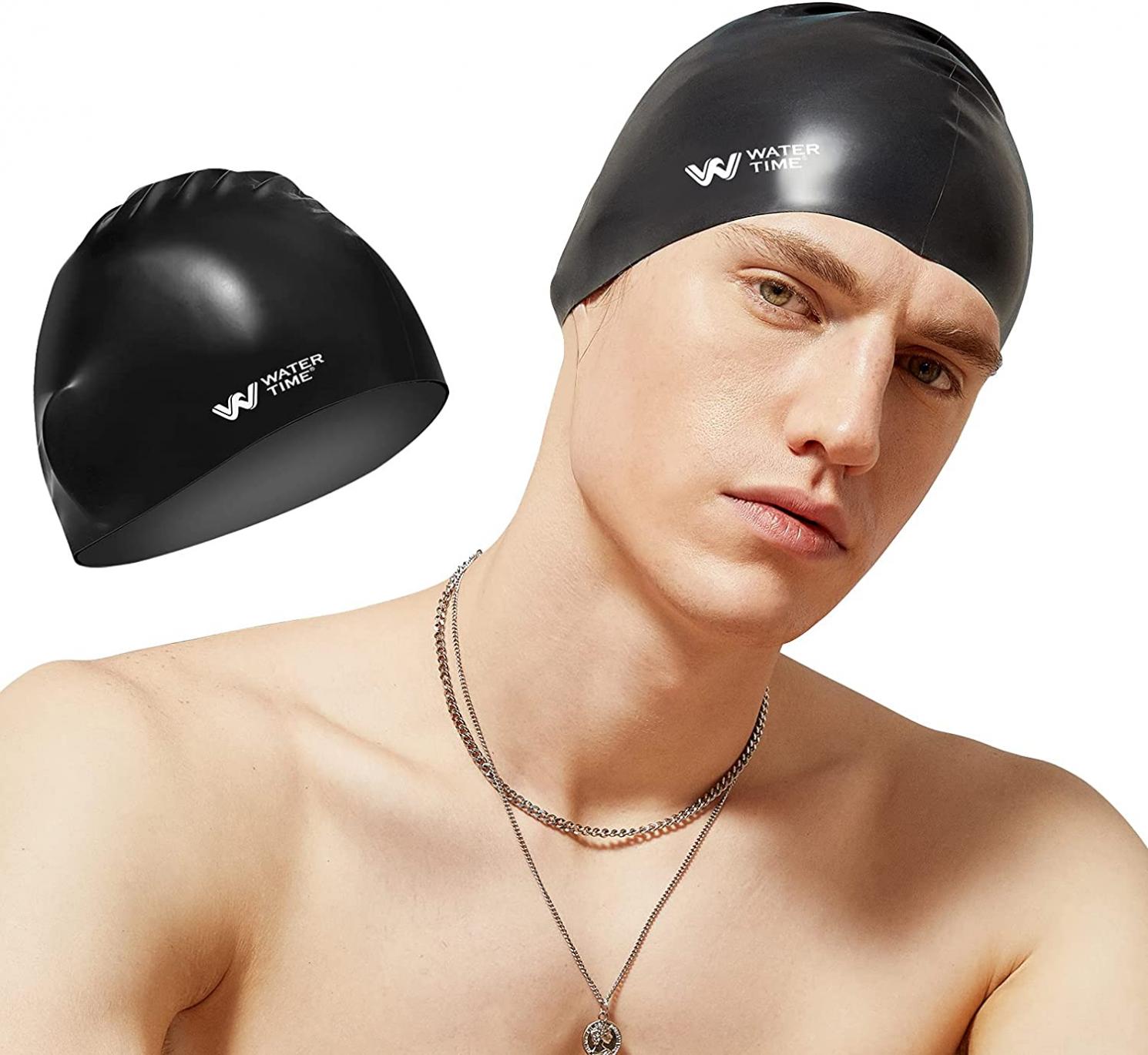 Swim Cap Swimming Goggles Set for Men Women,WATER TIME Silicone Swimming Caps for Long Hair,No Leaking Anti-Fog UV Protection
