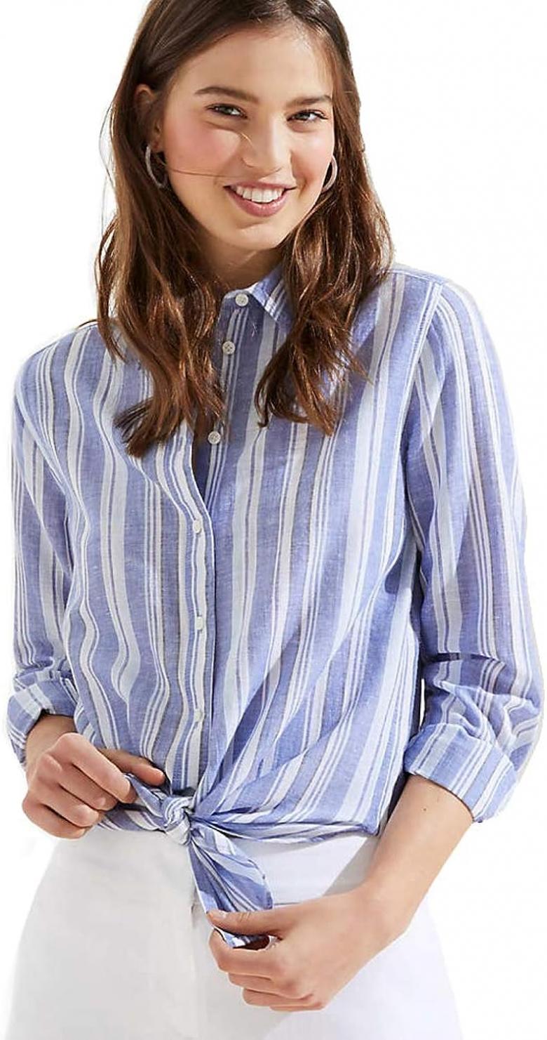 Ann Taylor LOFT Women's Linen Blend Gauze Button-Down Shirt