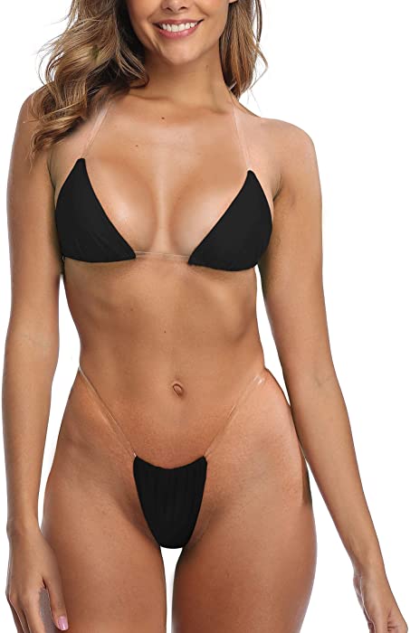 SHERRYLO Thong Bikini Clear Straps Cheeky Brazilian Micro Thongs Bikinis Swimsuit for Women Sexy No Tan Line Bathing Suit