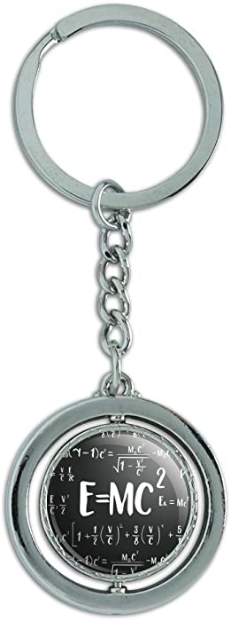 E=MC 2 Energy Mass Equation Albert Einstein Theory of Special Relativity Math Keychain Spinning Round Chrome Plated Metal