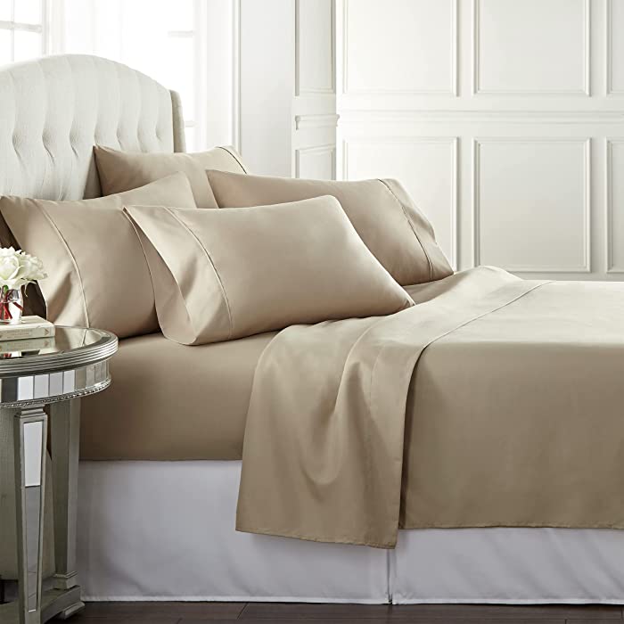 Danjor Linens Queen Size Bed Sheets Set - 1800 Series 6 Piece Bedding Sheet & Pillowcases Sets w/ Deep Pockets - Fade Resistant & Machine Washable - Taupe