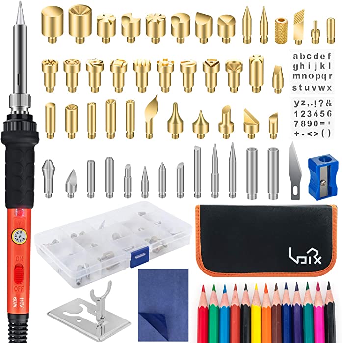 Urvoix 77Pcs Wood Burning Kit - Wood Burning Tool, Wood Burner Soldering Pyrography Pen with Temperature Adjustable Switch Control, Embossing/Carving/Soldering Tips for Wooden Crafts