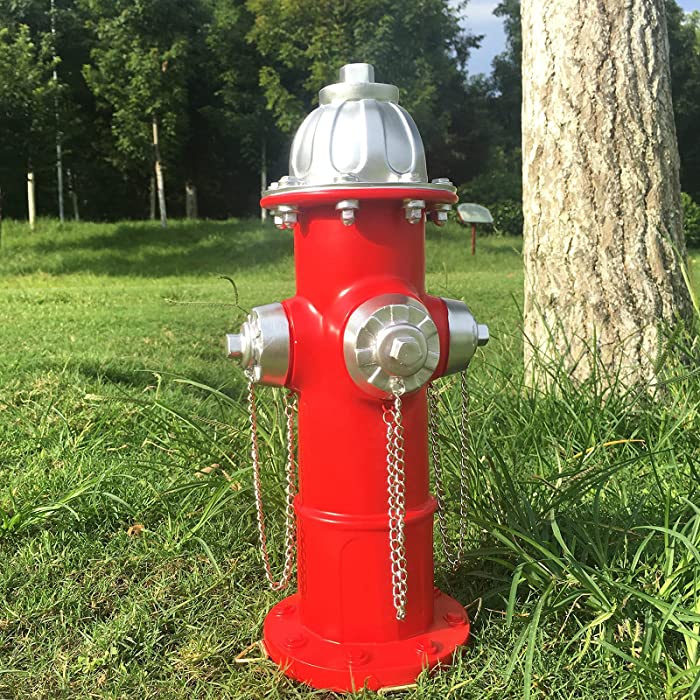 ALONLIENGU Dog Fire Hydrant Puppy Statue Puppy Pee Post Gift for Fireman, Fire Hydrant for Dog Full Color, Large Fire Hydrant Garden Décor Statue Dog's Second Best Friend (14 Inch)