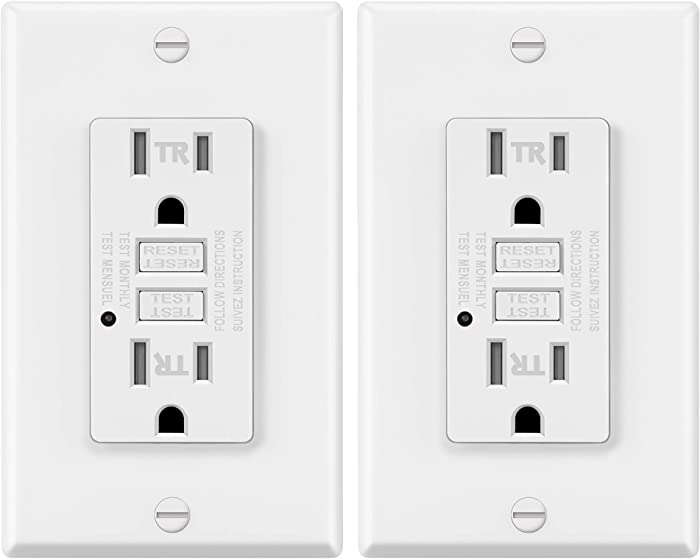 2 Pack - ELECTECK 15A/125V Tamper Resistant GFCI Outlet, Duplex GFI Receptacle with LED Indicator, Residential and Commercial Grade, ETL Certified