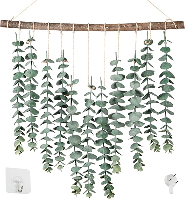 Sggvecsy 17.7‘’Eucalyptus Wall Hanging Artificial Eucalyptus Plant Fake Greenery Vine Boho Wall Decor for Apartment Bathroom Bedroom Kitchen Farmhouse Home Living Room Office Decorations