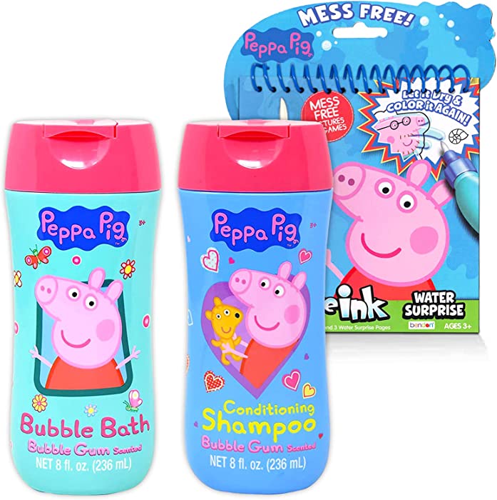 Peppa Pig Bathroom Set for Kids, Toddlers ~ 3 Pc Peppa Pig Accessories Bundle with Shampoo, Bubble Bath, and Coloring Pack (Peppa Pig Bath Toys and Decor)