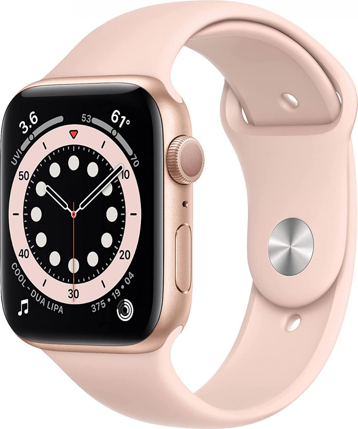 Apple Watch Series 6 (GPS, 44mm) - Gold Aluminum Case with Pink Sand Sport Band (Renewed Premium)