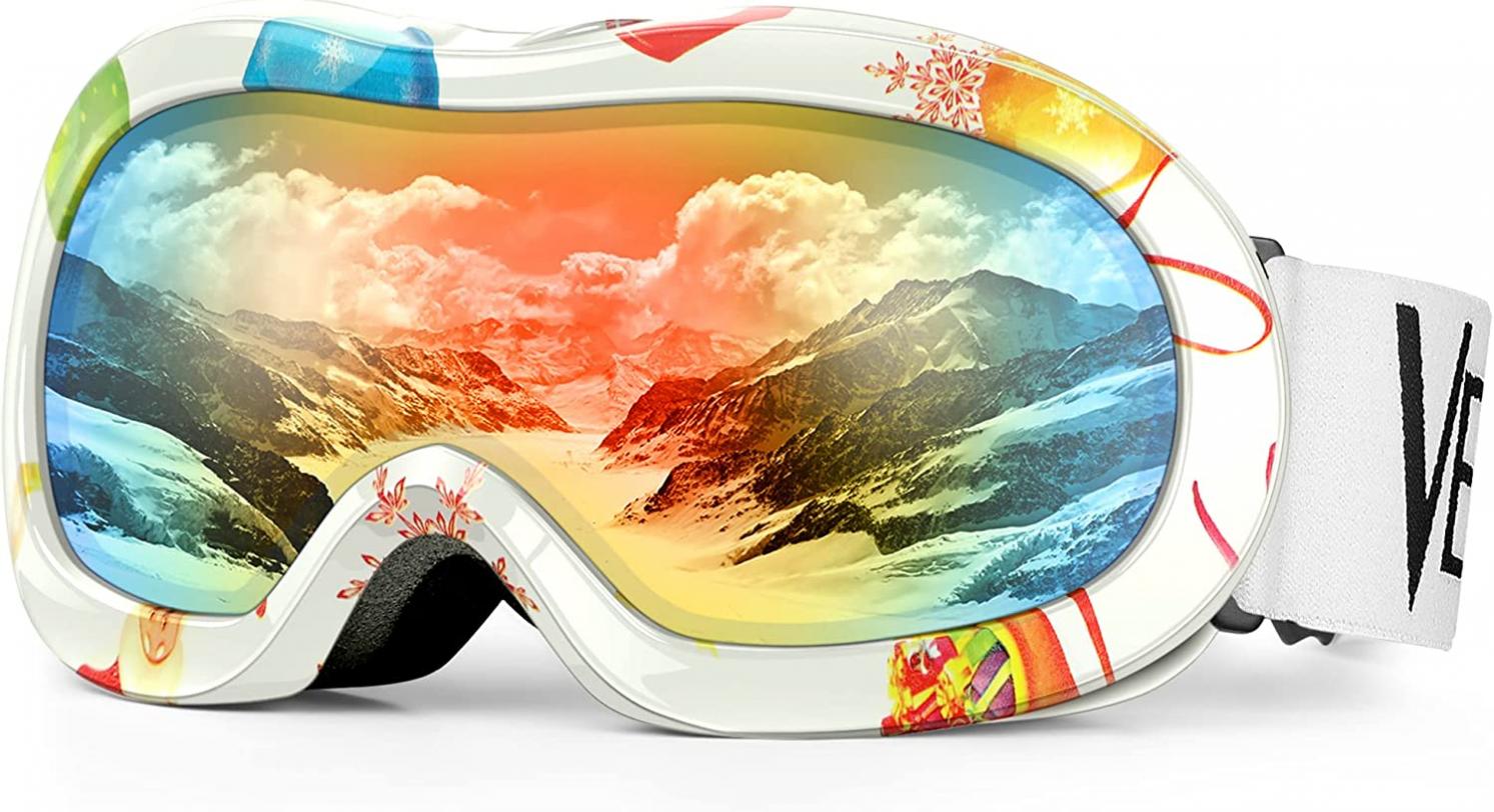 Kids Ski Goggles, Snowboard Goggles - VELAZZIO OTG Snow Goggles Anti-Fog Double-Layer Lenses, 100% UV Protection
