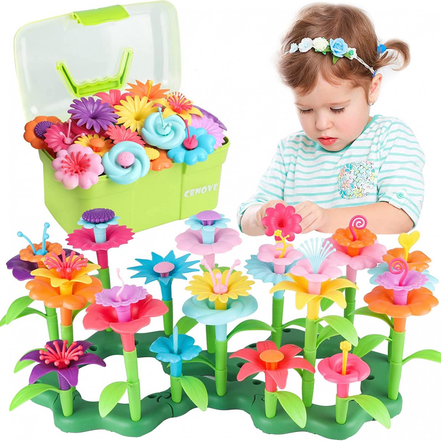 CENOVE Toddler Toys Gifts for 3 4 5 6 7 Year Old Girls Boys,Flower Garden Building Toy STEM Educational Activity Preschool Toys for Kids Age 3-6(130 Pcs)
