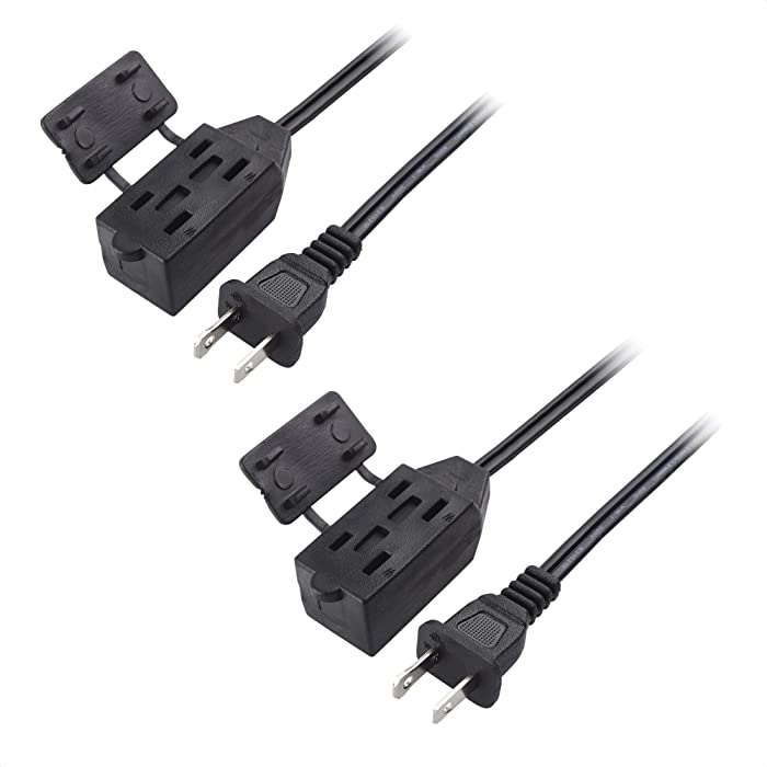Cable Matters 2-Pack 16 AWG 2 Prong Extension Cord 6 ft, UL Listed (3 Outlet Extension Cord) with Tamper Guard Black