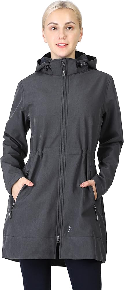 Outdoor Ventures Women's Softshell Jacket with Removable Hood Fleece Lined Windbreaker Insulated Long Warm Rain Jacket