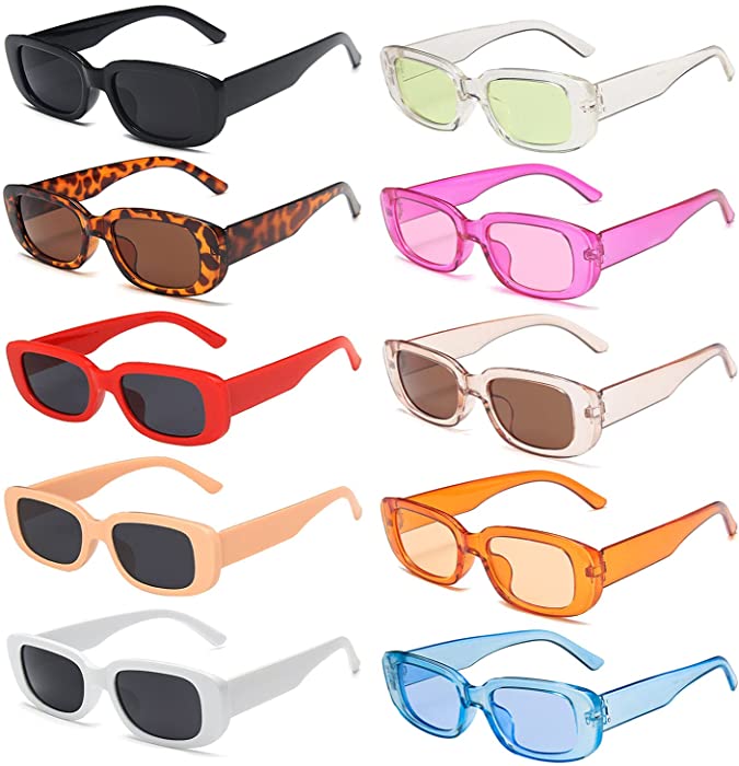Bulk Small Retro Rectangle Sunglasses Trendy for Women 10 Pack Vintage Square Glasses for Party UV400 Protection…