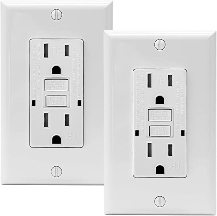 PROCURU 2-Pack 15A Tamper Resistant Self-Test GFCI Outlet with LED Indicator with Wall Plate, White - UL Listed (2-Pack, 15 Amp)