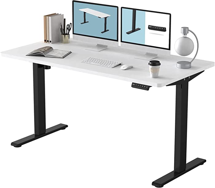 FLEXISPOT EN1 Essential Height Adjustable Standing Desk 55 x 28 Inches Whole-Piece Desktop Ergonomic Memory Controller Electric Stand Up Desk (Black Frame + 55"White Top)