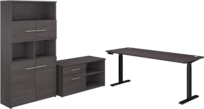 Bush Business Furniture Office 500 72W Height Adjustable Standing Desk with Storage and Bookcase, Storm Gray