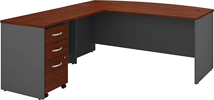 Bush Business Furniture Series C 72W Bow Front L Shaped Desk with 48W Return and Mobile File Cabinet in Hansen Cherry