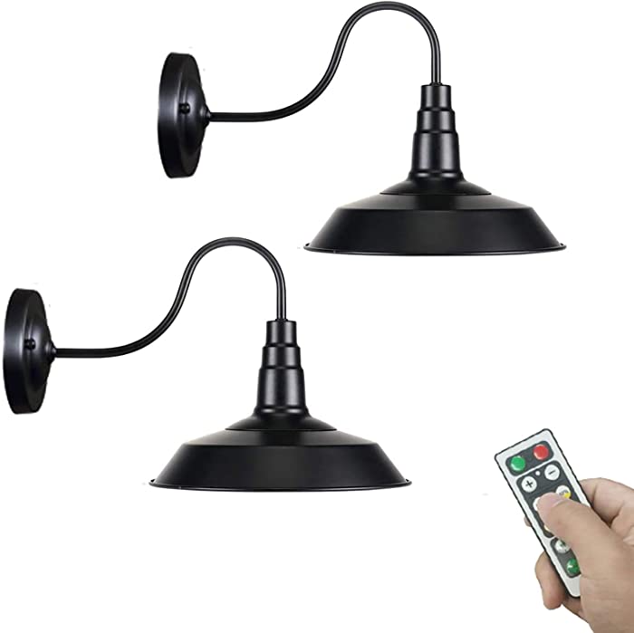 KAYYELAMP 2-Wall Light Battery Run Remote Control No Wired Retro Industrial Black Wall Lamp Lighting Fixture Wall Decor for Indoor Staircase Laundry-Easy to Install,Dimmer,Battery Not Included