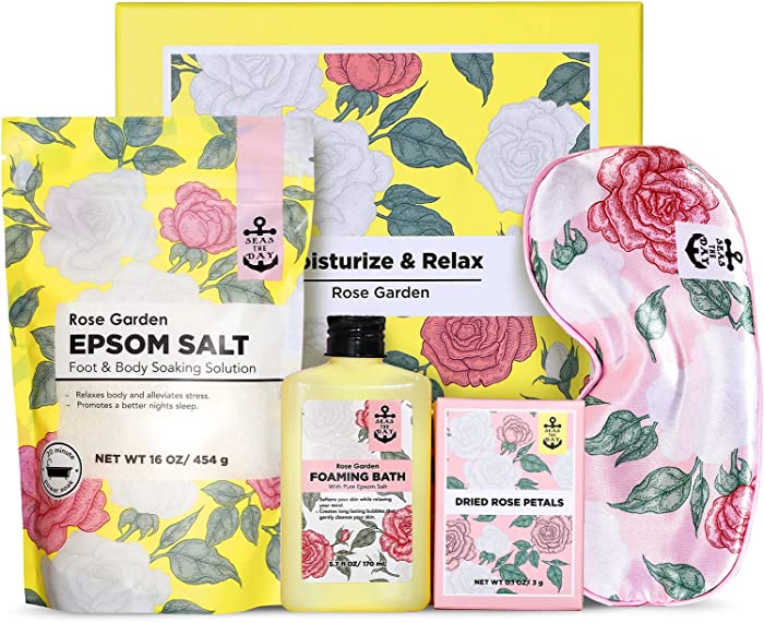 Bath Salts for Women Relaxing, Bath Set with Epsom Salt Spa Gift Set with Rose Bubble Bath Revitalize and Soothe Skin, Bath Sets for Women Spa Gifts Baskets for Her, Mother's Day Gift