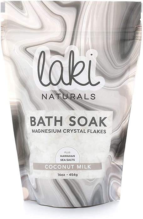 Laki Naturals Bath Soak - Magnesium Flakes with Hawaiian Sea Salt - Therapeutic Bath Salts for Relaxation (Coconut Milk, 16 oz)