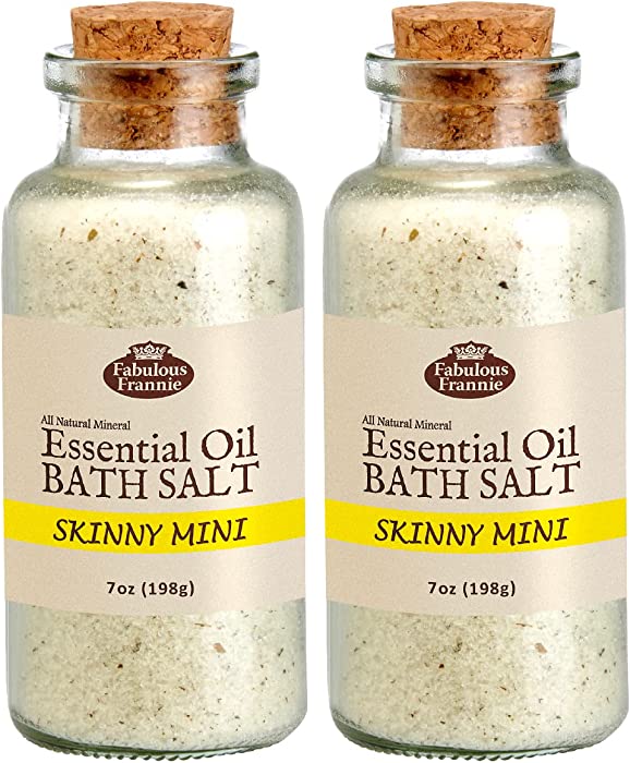 Fabulous Frannie Aromatherapy Skinny Mini Essential Oil Mineral Bath Salt 2pk/7oz each made with Lemon, Grapefruit, Peppermint, Ginger & Cinnamon Bark Pure Essential Oils.