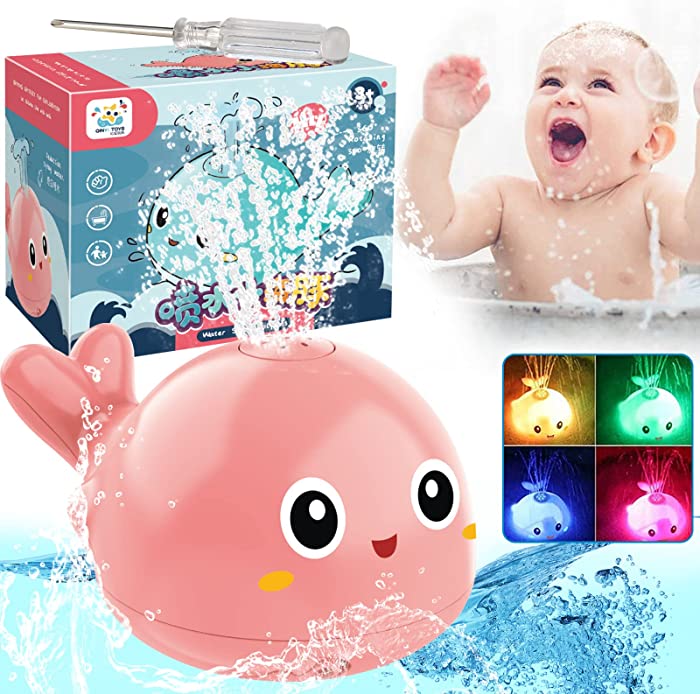 Whale Baby Bath Toys for Kids, Light Up Spray Water Whale Bath Toy for Swimming Pool [with Screwdriver], Sprinkler Bathtub Toys for Toddlers LED Light, Induction Bathroom Shower Toy for Infant (Pink)