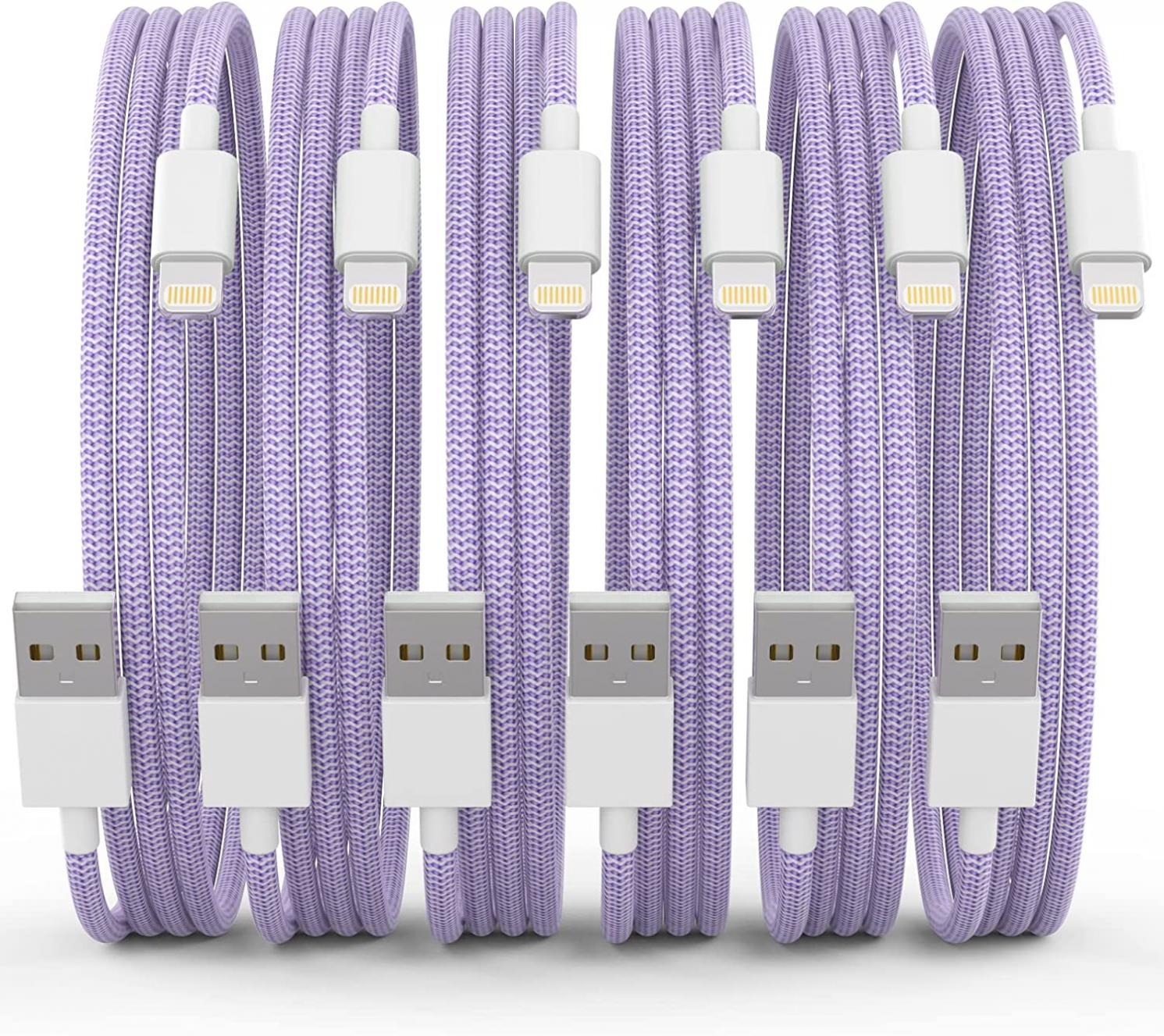 [Apple MFi Certified] 6pack[3/6/6/6/10/10FT] iPhone Charger Nylon Braided USB Lightning Cable Fast Charging iPhone Cord Compatible iPhone 14/13/12/11 Pro Max/XS MAX/XR/XS/X/8/7/Plus/6S-Purple