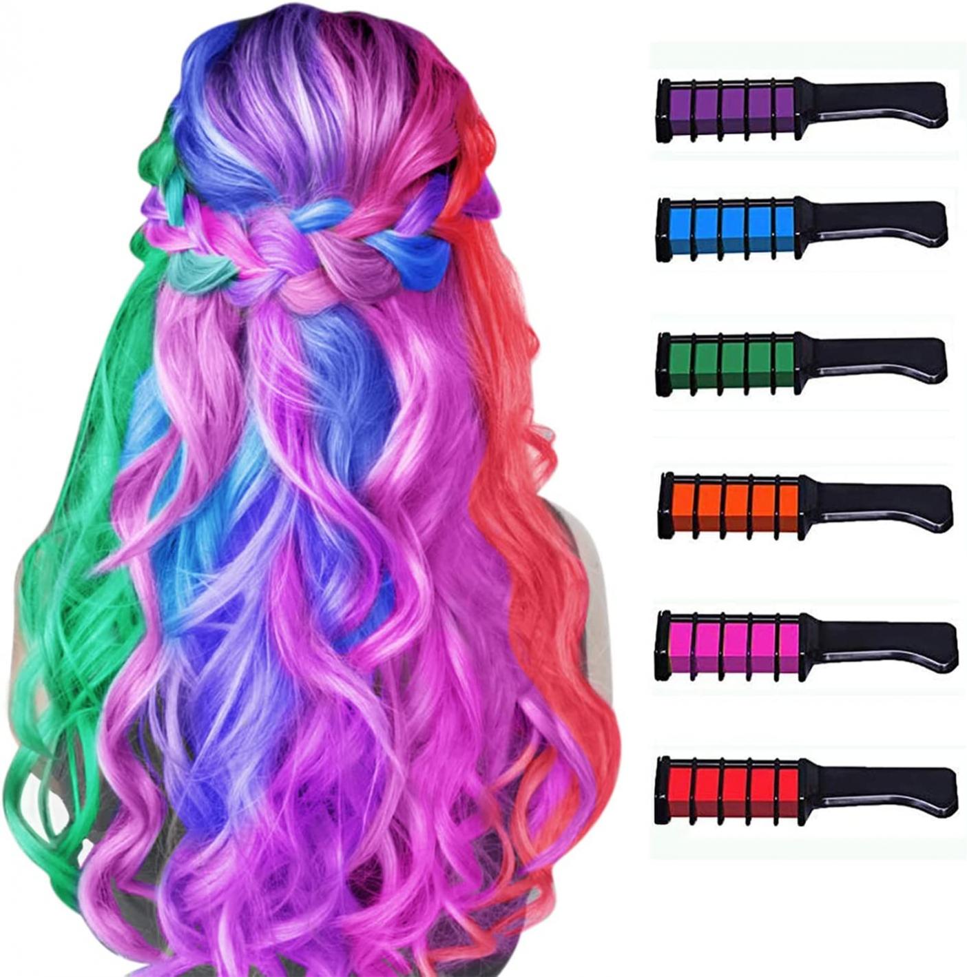 New Hair Chalk Comb Temporary Hair Color Dye for Girls Kids, Washable Hair Chalk for Girls Age 4 5 6 7 8 9 10 Birthday Cosplay DIY, Christmas,New Year 6 Colors