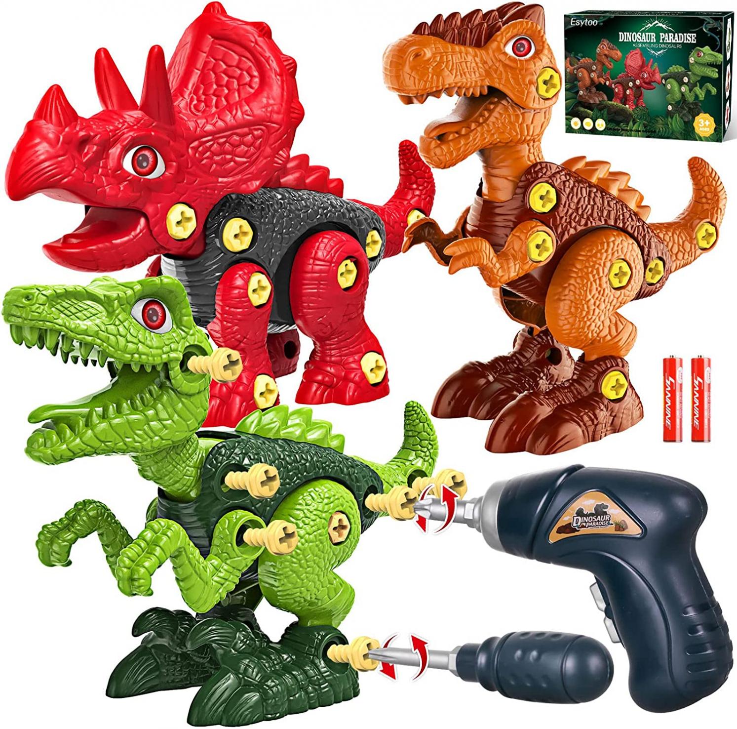 UEBZFOCS Take Apart Dinosaur Toys for Kid 3 4 5 6 7 8 Year Old Boys Birthday Gifts,Educational Construction Dino Stem Building Toys Games Set with Dino Roar & Electric Drill for Kids Ages 4-8