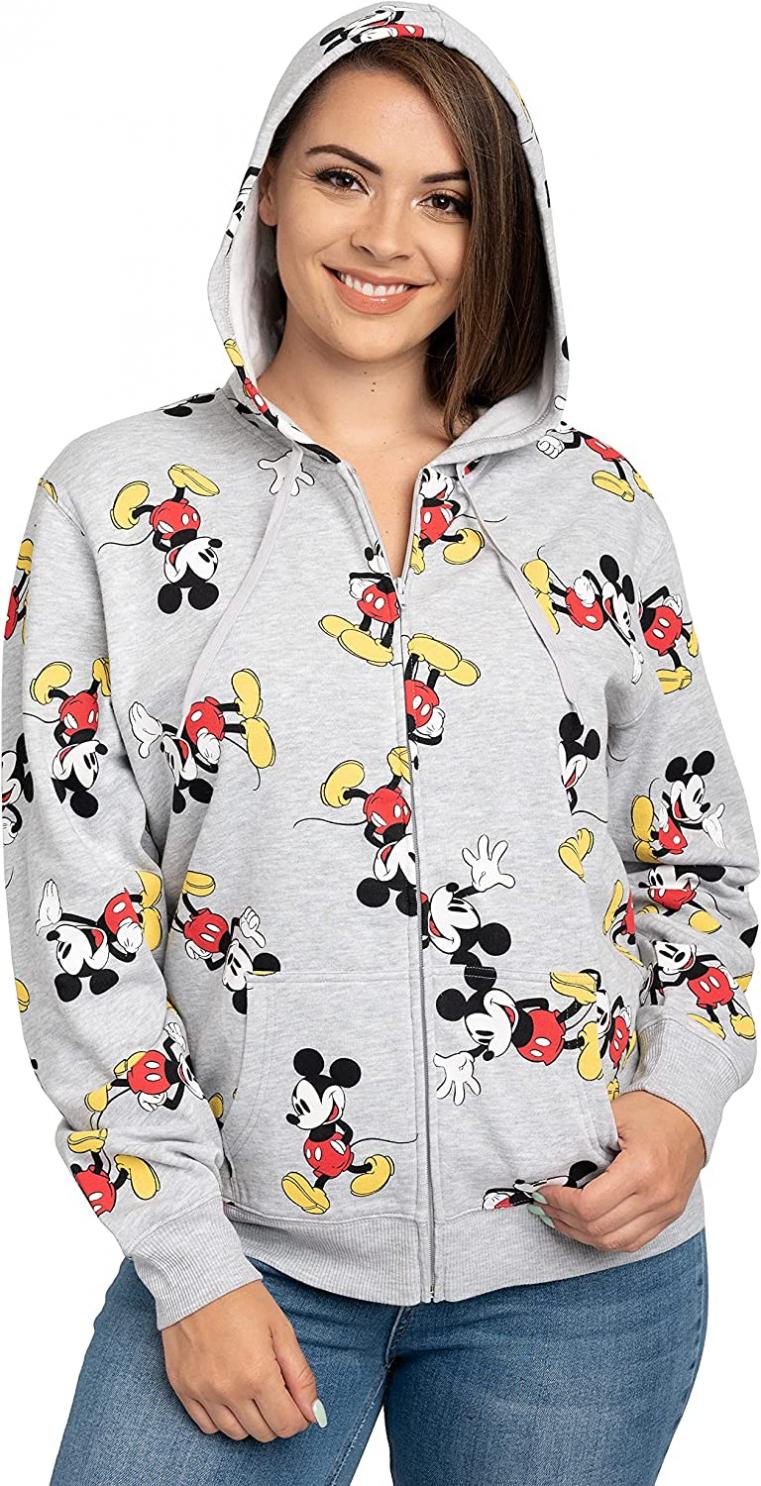 Disney Womens Hoodie Mickey Mouse All Over Print Zip Up