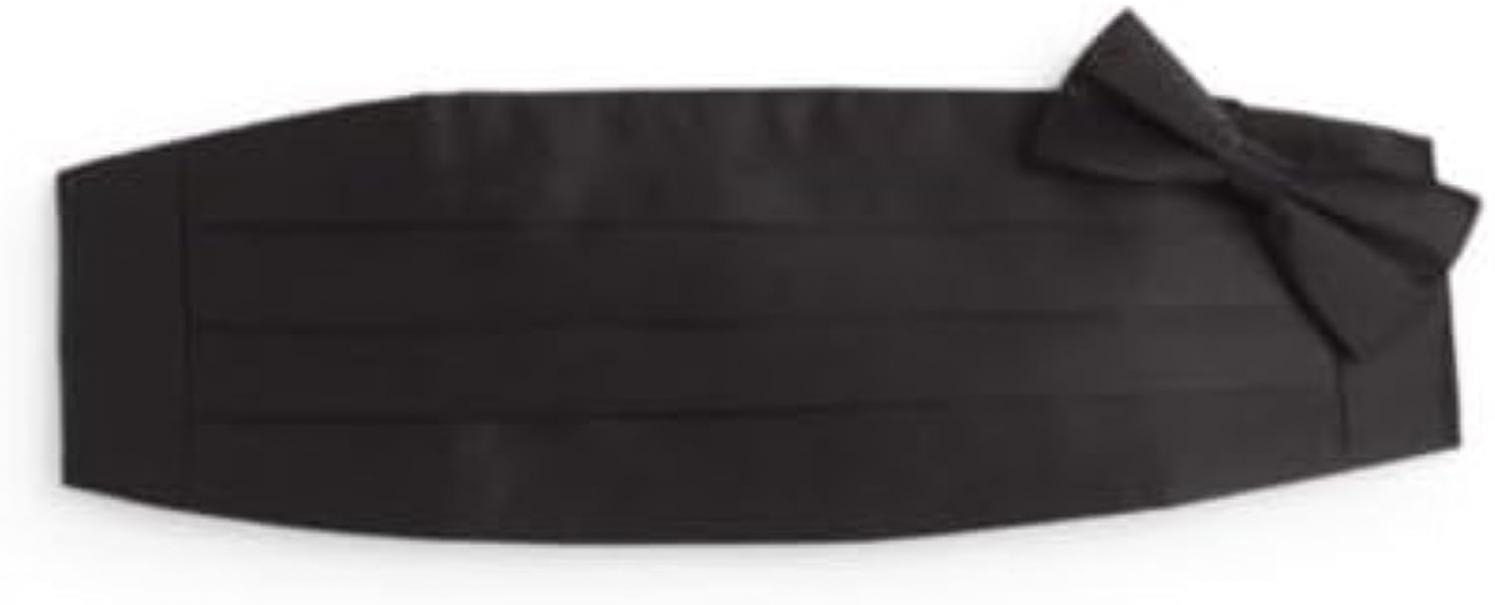 100% Silk Formal Bow Tie & Cummerbund Wedding Gift Set Made In Italy Black