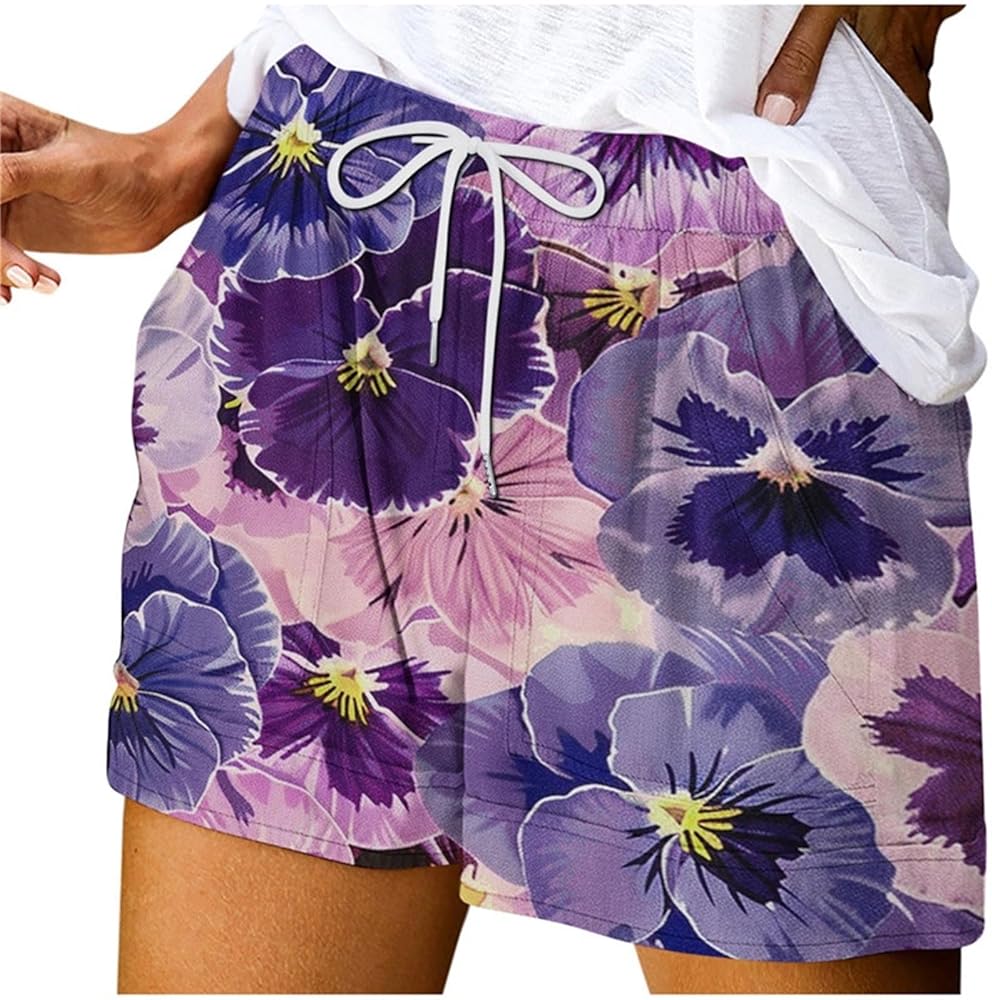 Womens Shorts Casual Lightweight High Waist Drawstring Summer Beach Short Pants with Pockets Fashion Printing Board Shorts