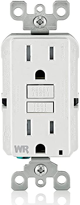 Leviton GFWT1-W Self-Test SmartlockPro Slim GFCI Weather-Resistant and Tamper-Resistant Receptacle with LED Indicator, 15-Amp, White