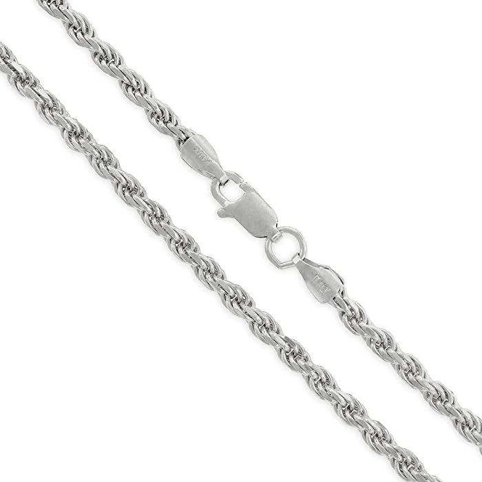 Authentic Solid Sterling Silver Rope Diamond-Cut Braided Twist Link .925 Rhodium Necklace Chains 1.5MM - 5.5MM, 16"-30", Made In Italy, Silver Rope Chain for Men & Women, Next Level Jewelry