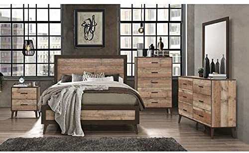 Queen Size Bed - Distressed Wood Color, Headboard, Side Rails, Footboard & Support Slats A475c