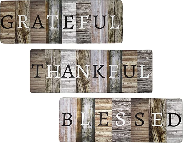 Chiaravita Rustic Farmhouse Grateful Thankful Blessed Home Decor Sign - Solid Wood 17.1” x 6” Inspirational Wall Art Signs for Living Room, Dining Room, Kitchen, Bedroom, Bathroom and Home