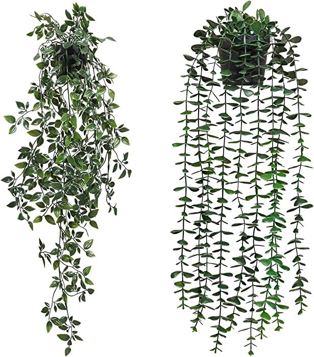 Artificial Hanging Plants 2 Pack Fake Potted Plants for Wall Home Room Office Indoor Decor (2 Pcs)