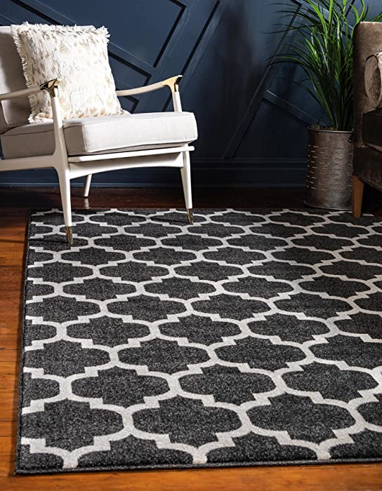 Rugs.com Lattice Collection Rug – 5' x 8' Black Medium Rug Perfect for Bedrooms, Dining Rooms, Living Rooms